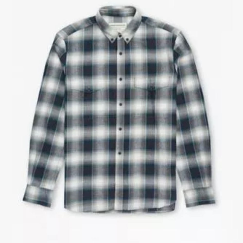 New French Connection Men's Plaid Button-Up Twill Shirt Size Medium